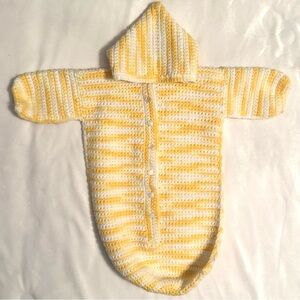 Handmade Crocheted Hooded Yellow Baby Bunting Sack Buttons Fits up to 24M Cozy